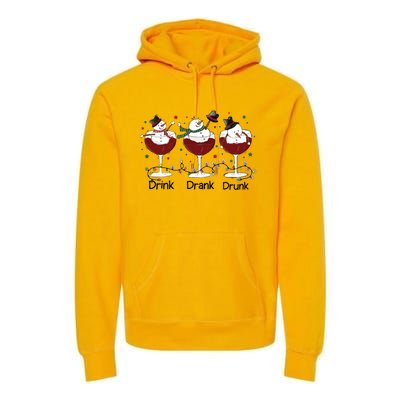 Drink Drank Drunk Funny Snowman Christmas Wine Premium Hoodie