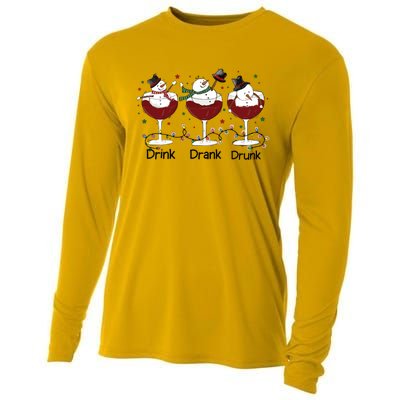 Drink Drank Drunk Funny Snowman Christmas Wine Cooling Performance Long Sleeve Crew