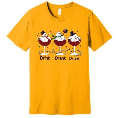 Drink Drank Drunk Funny Snowman Christmas Wine Premium T-Shirt