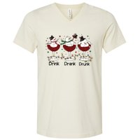 Drink Drank Drunk Funny Snowman Christmas Wine V-Neck T-Shirt