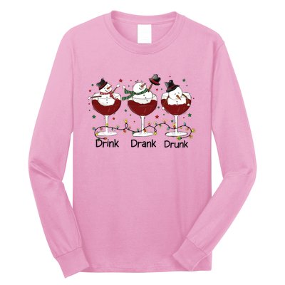 Drink Drank Drunk Funny Snowman Christmas Wine Long Sleeve Shirt