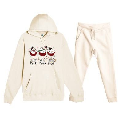 Drink Drank Drunk Funny Snowman Christmas Wine Premium Hooded Sweatsuit Set