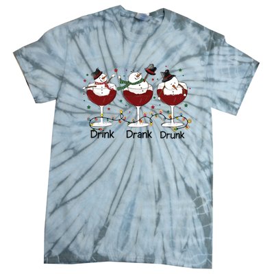 Drink Drank Drunk Funny Snowman Christmas Wine Tie-Dye T-Shirt