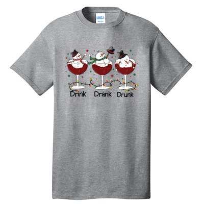 Drink Drank Drunk Funny Snowman Christmas Wine Tall T-Shirt