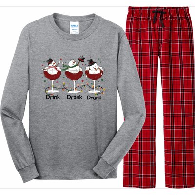 Drink Drank Drunk Funny Snowman Christmas Wine Long Sleeve Pajama Set