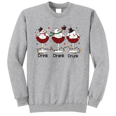 Drink Drank Drunk Funny Snowman Christmas Wine Tall Sweatshirt