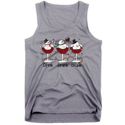 Drink Drank Drunk Funny Snowman Christmas Wine Tank Top