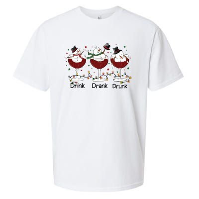 Drink Drank Drunk Funny Snowman Christmas Wine Sueded Cloud Jersey T-Shirt