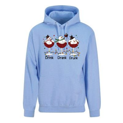 Drink Drank Drunk Funny Snowman Christmas Wine Unisex Surf Hoodie