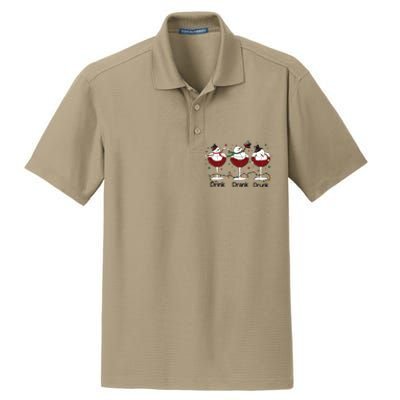 Drink Drank Drunk Funny Snowman Christmas Wine Dry Zone Grid Polo