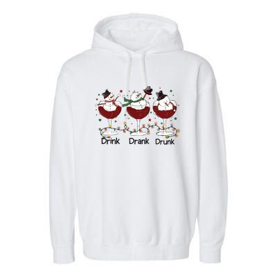 Drink Drank Drunk Funny Snowman Christmas Wine Garment-Dyed Fleece Hoodie