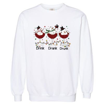 Drink Drank Drunk Funny Snowman Christmas Wine Garment-Dyed Sweatshirt