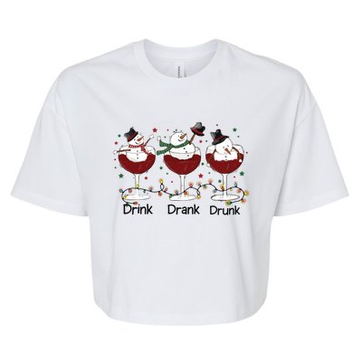 Drink Drank Drunk Funny Snowman Christmas Wine Bella+Canvas Jersey Crop Tee