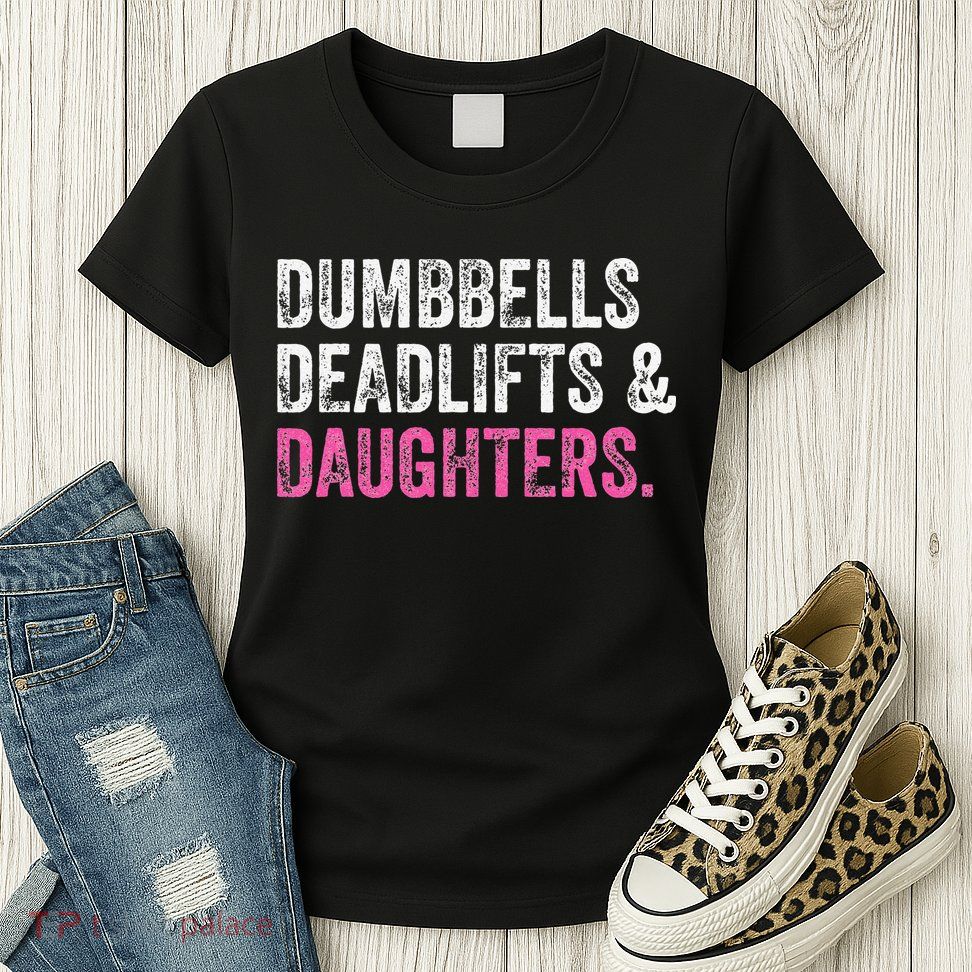 Dumbbells Deadlifts Daughters Funny Gym Workout Fathers Day Womens T-Shirt