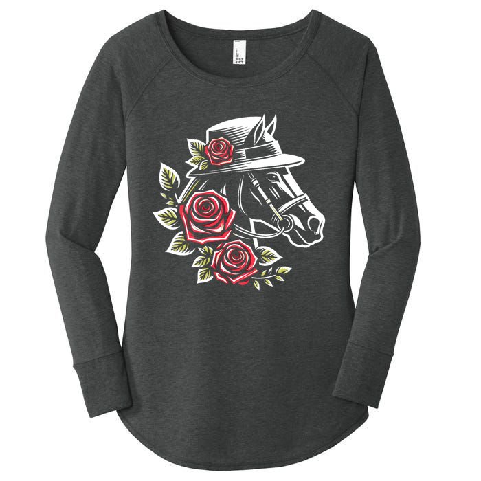 Derby Day Ddress 2024 Funny Hat Horse Racing Derby Women's Perfect Tri Tunic Long Sleeve Shirt