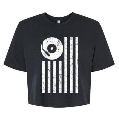 Dj Deejay Disk Jockey Turntable American Flag Djing  Bella+Canvas Jersey Crop Tee