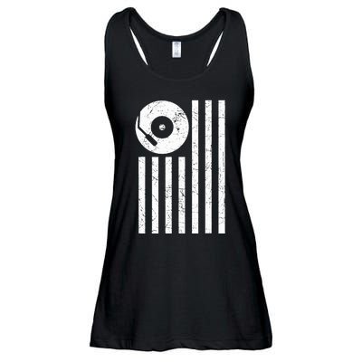 Dj Deejay Disk Jockey Turntable American Flag Djing  Ladies Essential Flowy Tank