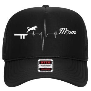 Dock Diving Dog Mom Heartbeat High Crown Mesh Back Trucker Hat