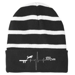 Dock Diving Dog Mom Heartbeat Striped Beanie with Solid Band