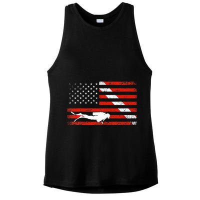 Diver Down Dive Flag Scuba Diving American Flag Ladies PosiCharge Tri-Blend Wicking Tank