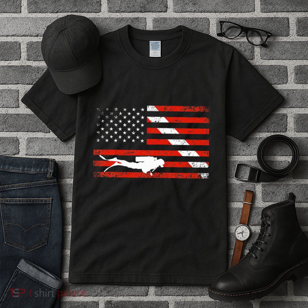 Diver Down Dive Flag Scuba Diving American Flag Tall T-Shirt