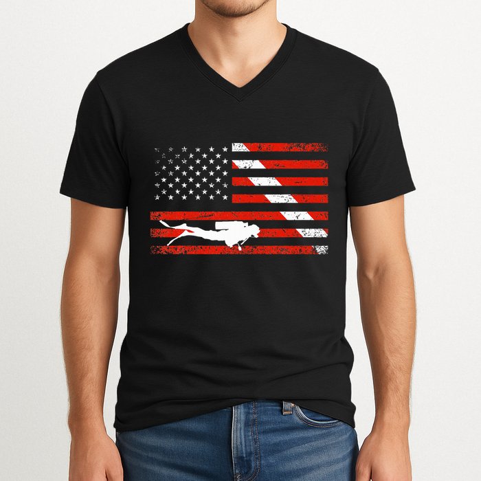 Diver Down Dive Flag Scuba Diving American Flag V-Neck T-Shirt
