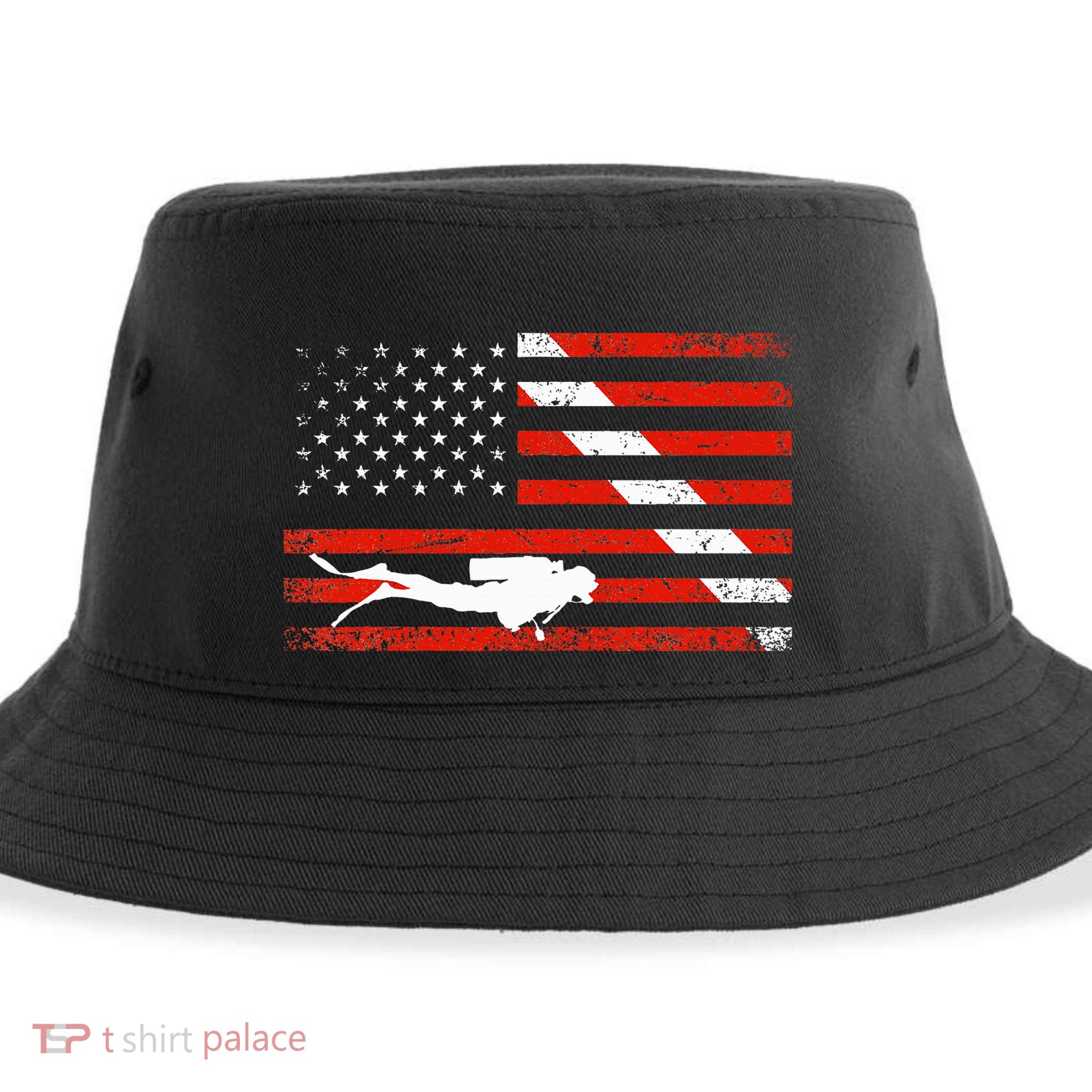 Diver Down Dive Flag Scuba Diving American Flag Sustainable Bucket Hat