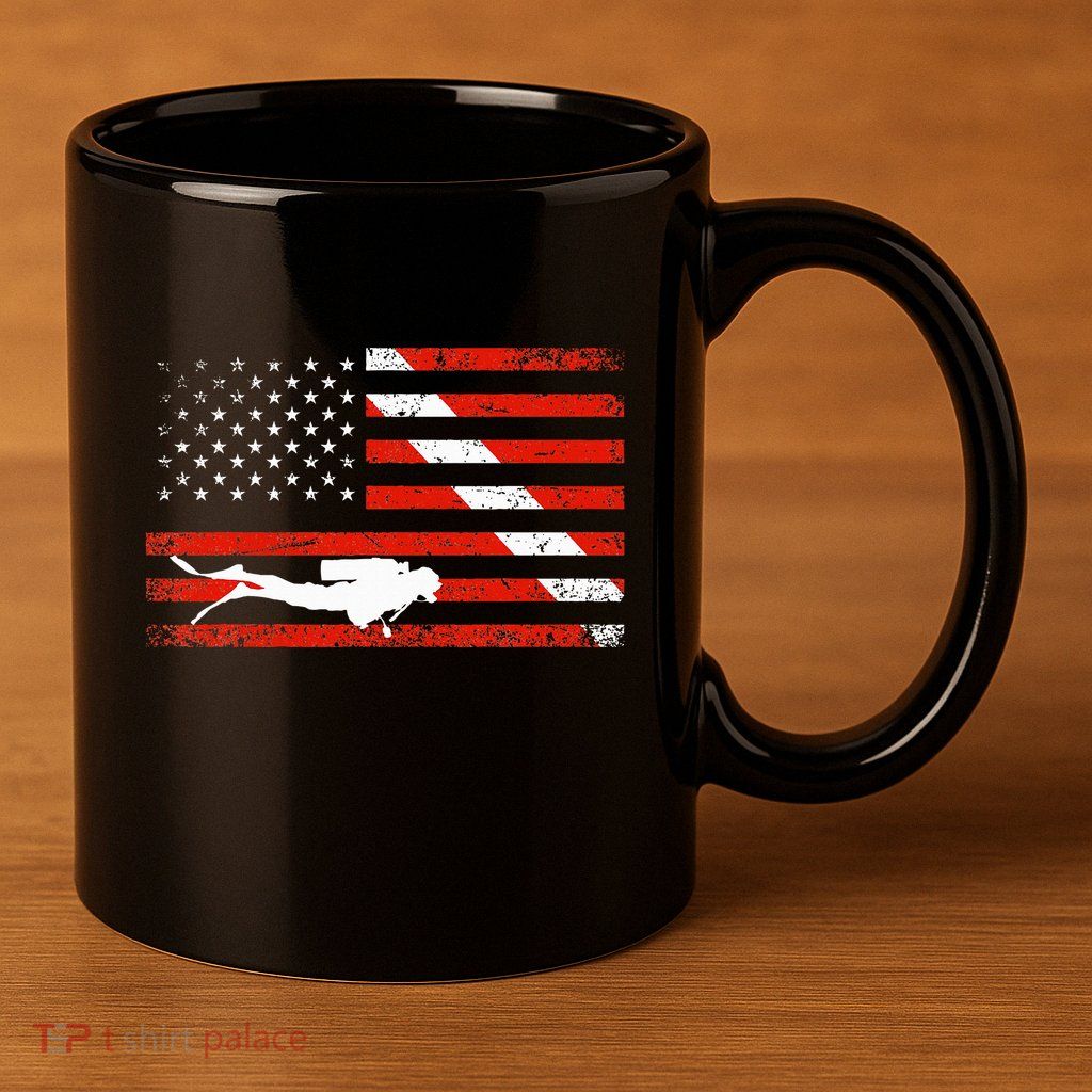 Diver Down Dive Flag Scuba Diving American Flag 11oz C Handle Ceramic Mug