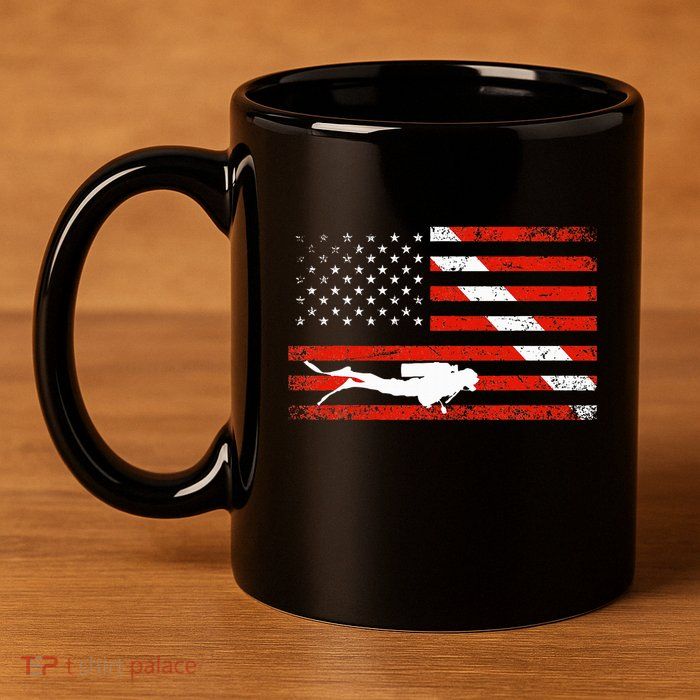 Diver Down Dive Flag Scuba Diving American Flag 11oz C Handle Ceramic Mug