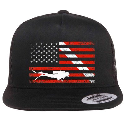 Diver Down Dive Flag Scuba Diving American Flag Flatbill Hat
