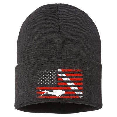 Diver Down Dive Flag Scuba Diving American Flag Sustainable Knit Beanie