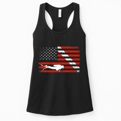 Diver Down Dive Flag Scuba Diving American Flag Womens Tank Top