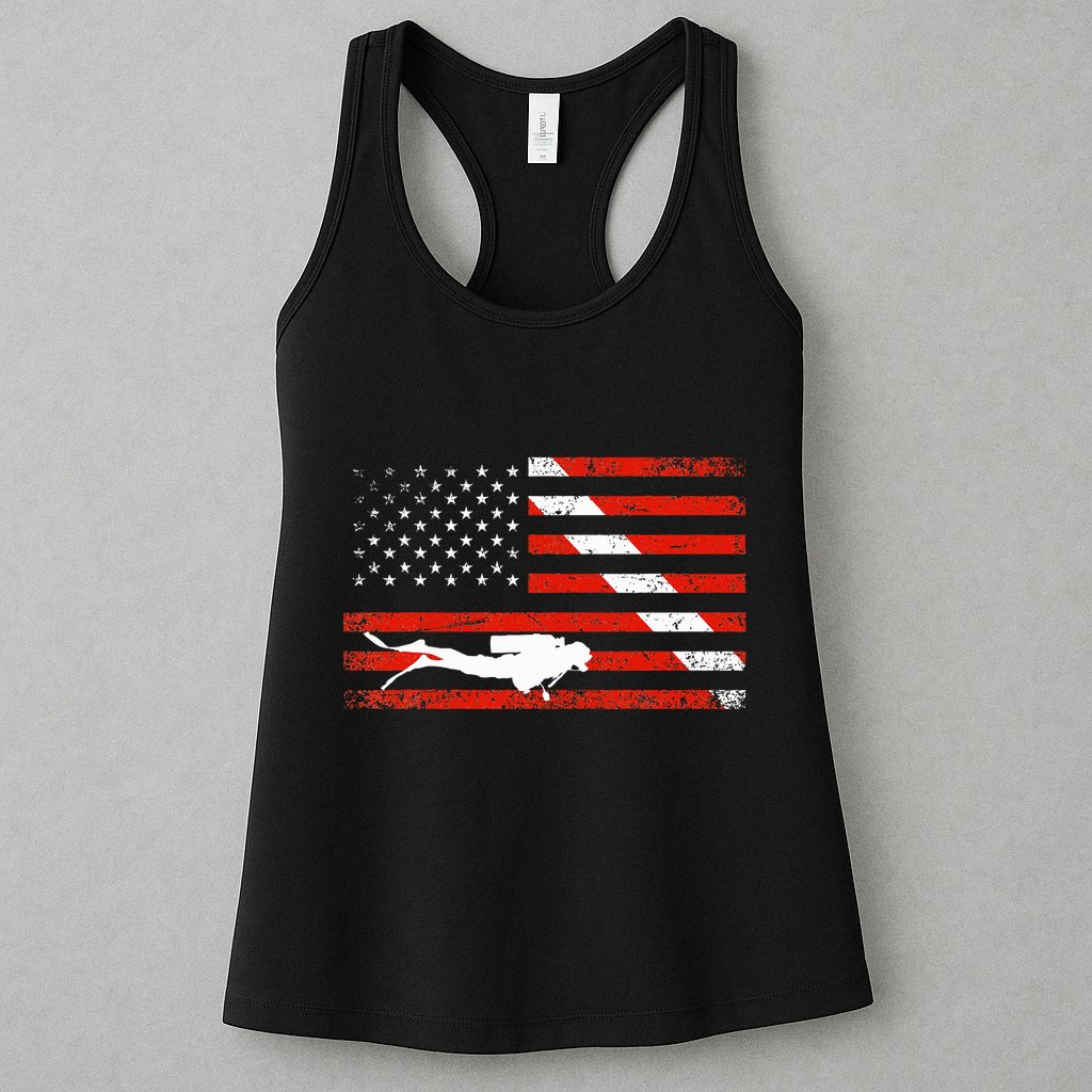 Diver Down Dive Flag Scuba Diving American Flag Womens Tank Top