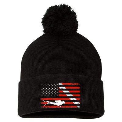 Diver Down Dive Flag Scuba Diving American Flag Pom Pom 12in Knit Beanie