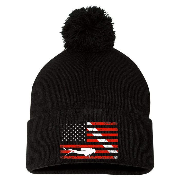 Diver Down Dive Flag Scuba Diving American Flag Pom Pom 12in Knit Beanie