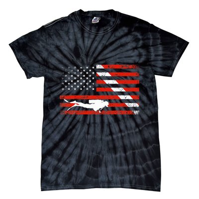Diver Down Dive Flag Scuba Diving American Flag Tie-Dye T-Shirt