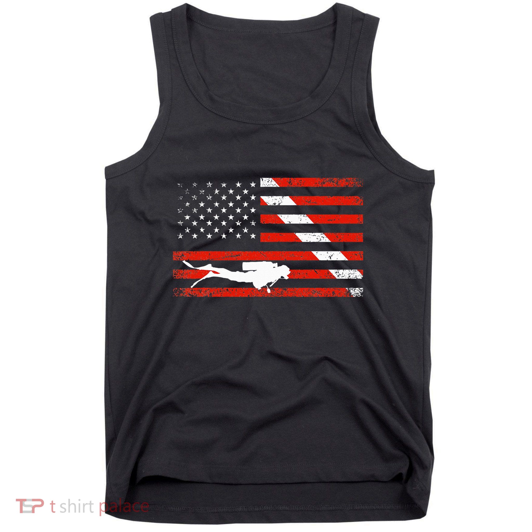 Diver Down Dive Flag Scuba Diving American Flag Tank Top