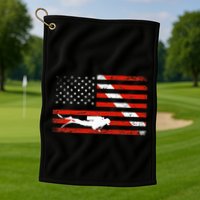 Diver Down Dive Flag Scuba Diving American Flag Golf Towel