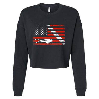 Diver Down Dive Flag Scuba Diving American Flag Cropped Pullover Crew