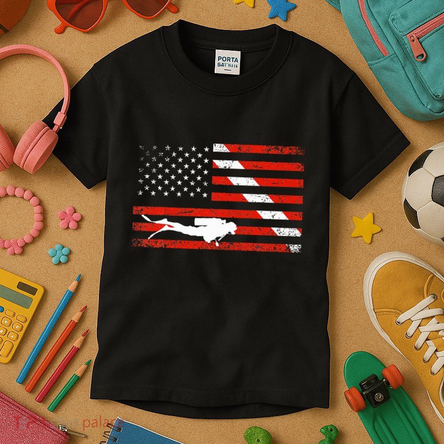 Diver Down Dive Flag Scuba Diving American Flag Kids T-Shirt