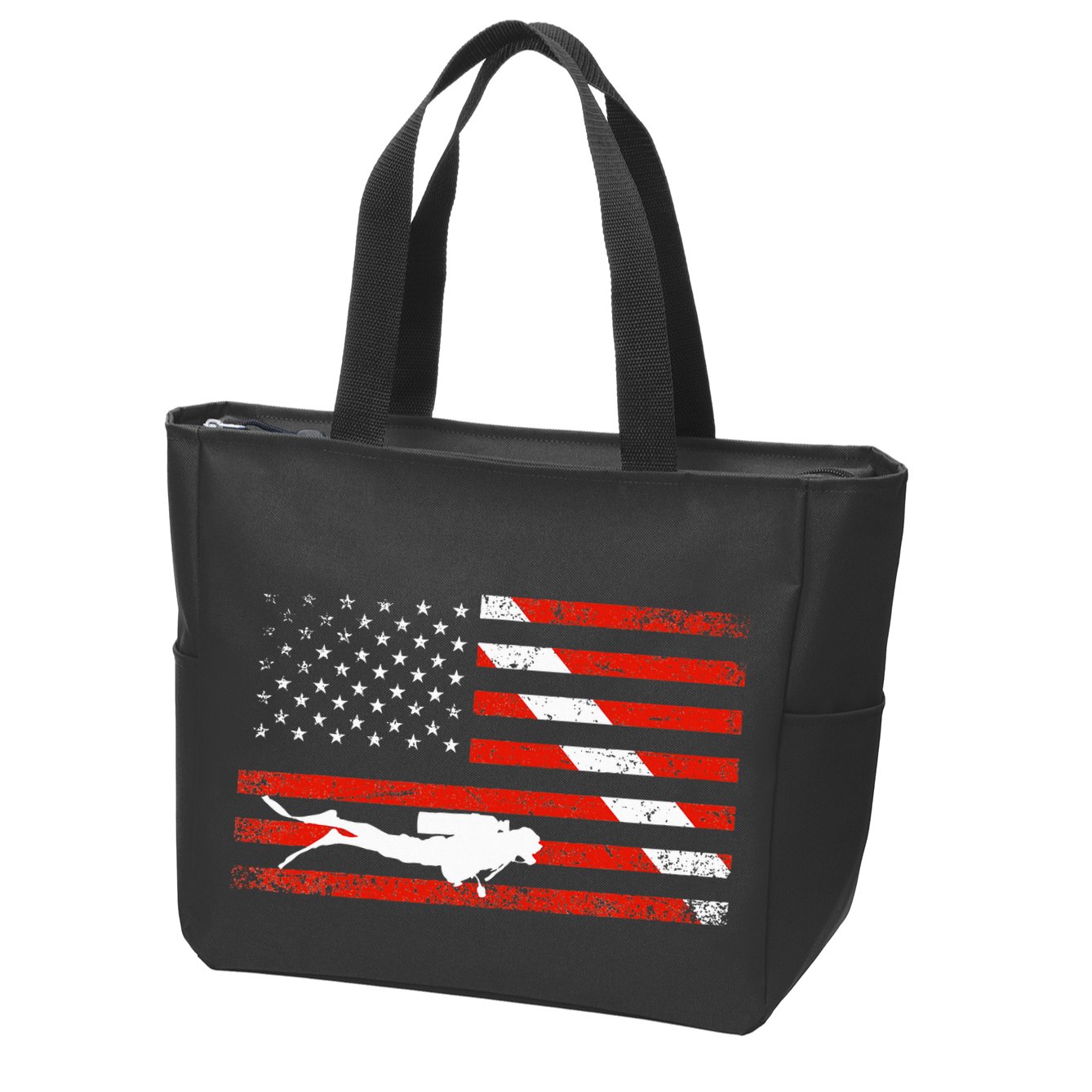 Diver Down Dive Flag Scuba Diving American Flag Zip Tote Bag