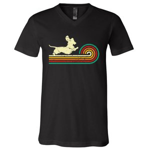 Dachshund dachshund dog silhouette retro gift V-Neck T-Shirt