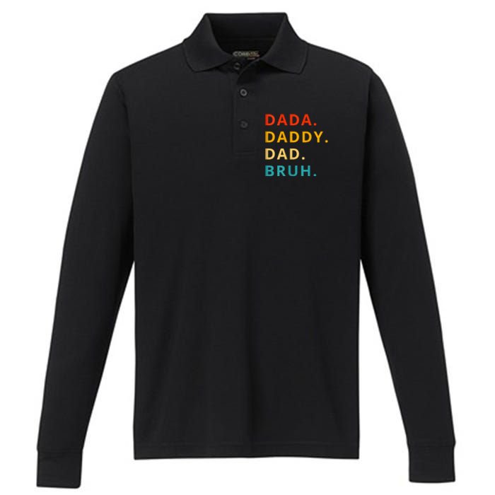 Dada Daddy Dad Bruh Funny Phrase For FatherS Day Performance Long Sleeve Polo