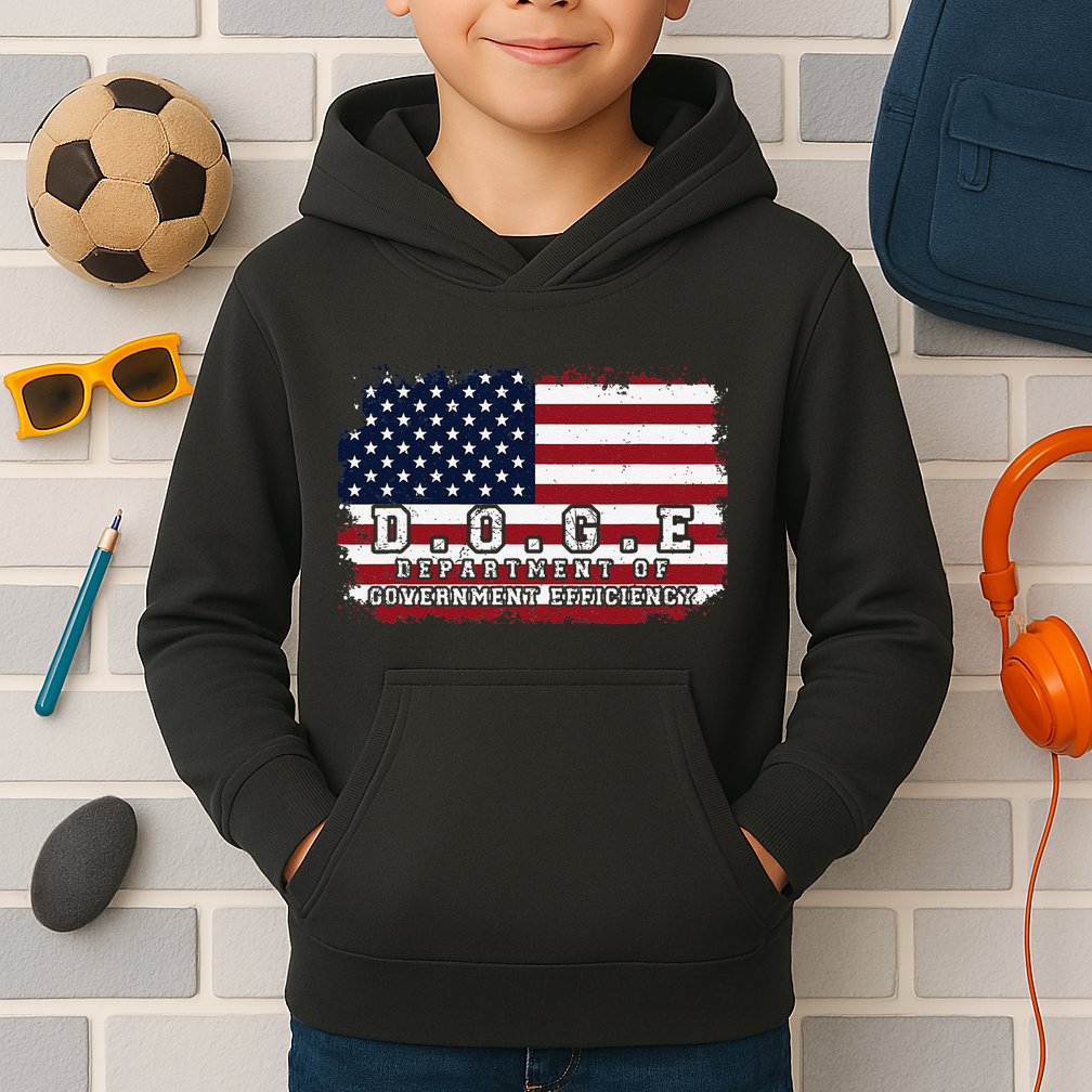 D.O.G.E. Doge Department Patriotic Office Worker Design Kids Hoodie