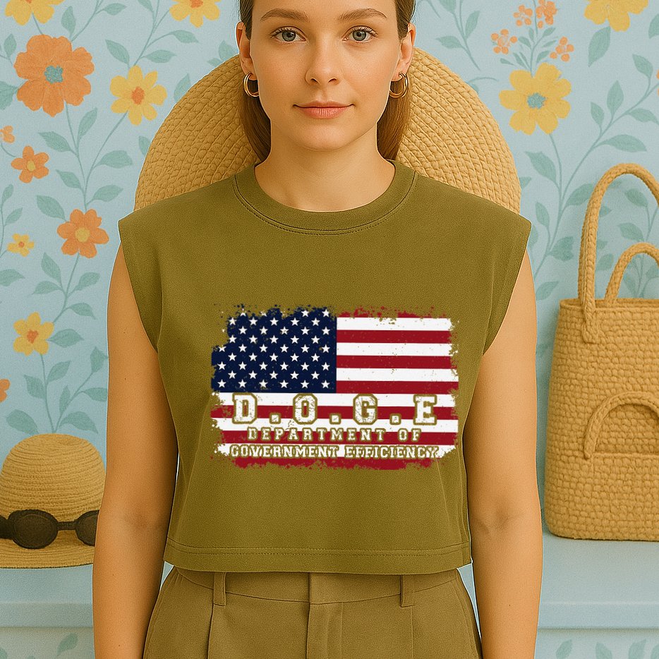 D.O.G.E. Doge Department Patriotic Office Worker Design Garment-Dyed Women's Muscle Tee