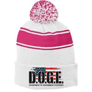 D.O.G.E Doge Department Of Government Efficiency Stripe Pom Pom Beanie