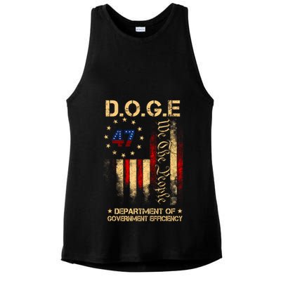 Doge D.O.G.E Department Of Government Efficiency America Flag Design Ladies PosiCharge Tri-Blend Wicking Tank