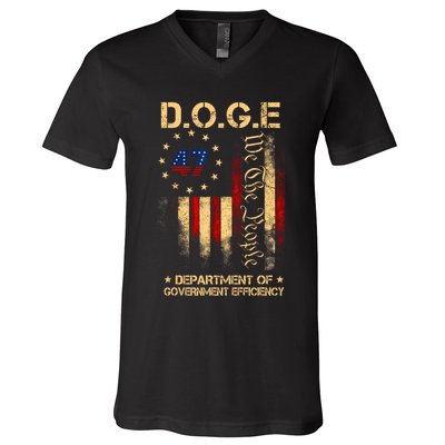 Doge D.O.G.E Department Of Government Efficiency America Flag Design V-Neck T-Shirt