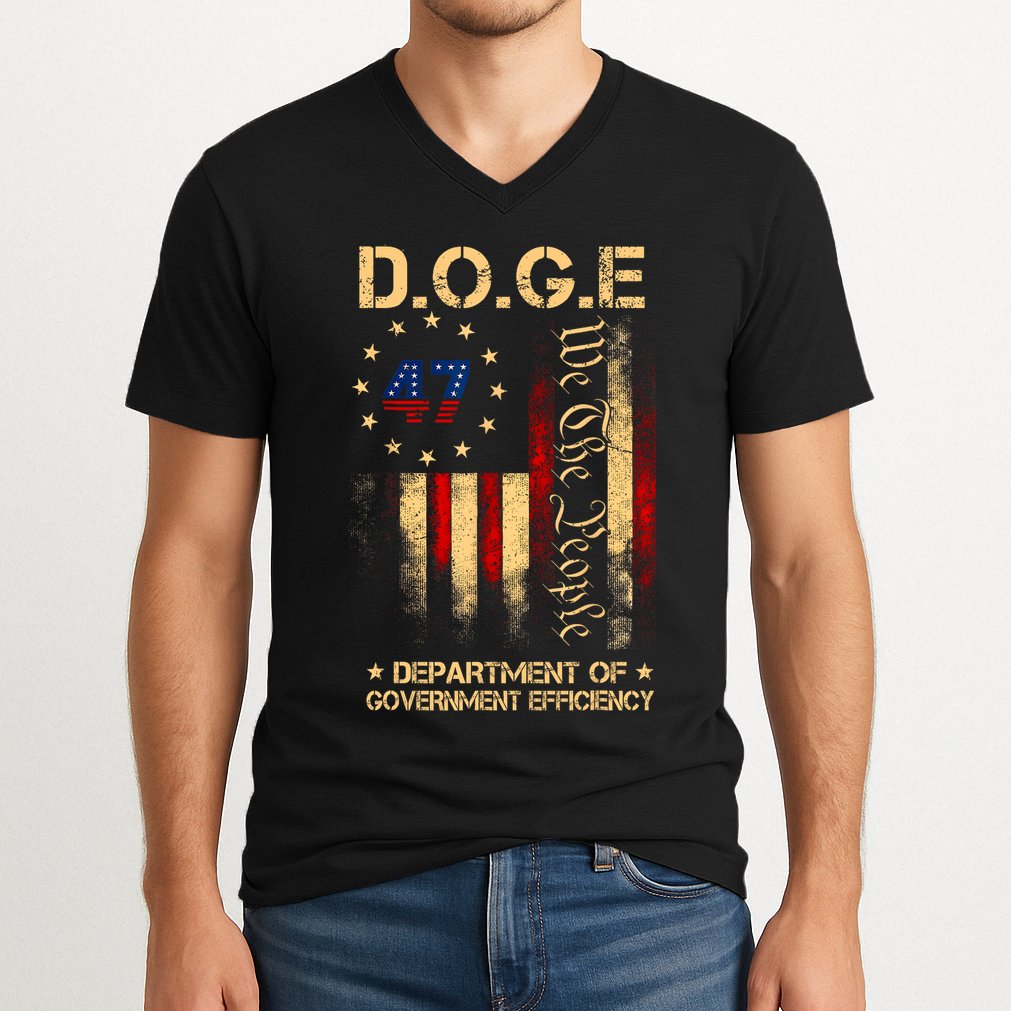 Doge D.O.G.E Department Of Government Efficiency America Flag Design V-Neck T-Shirt