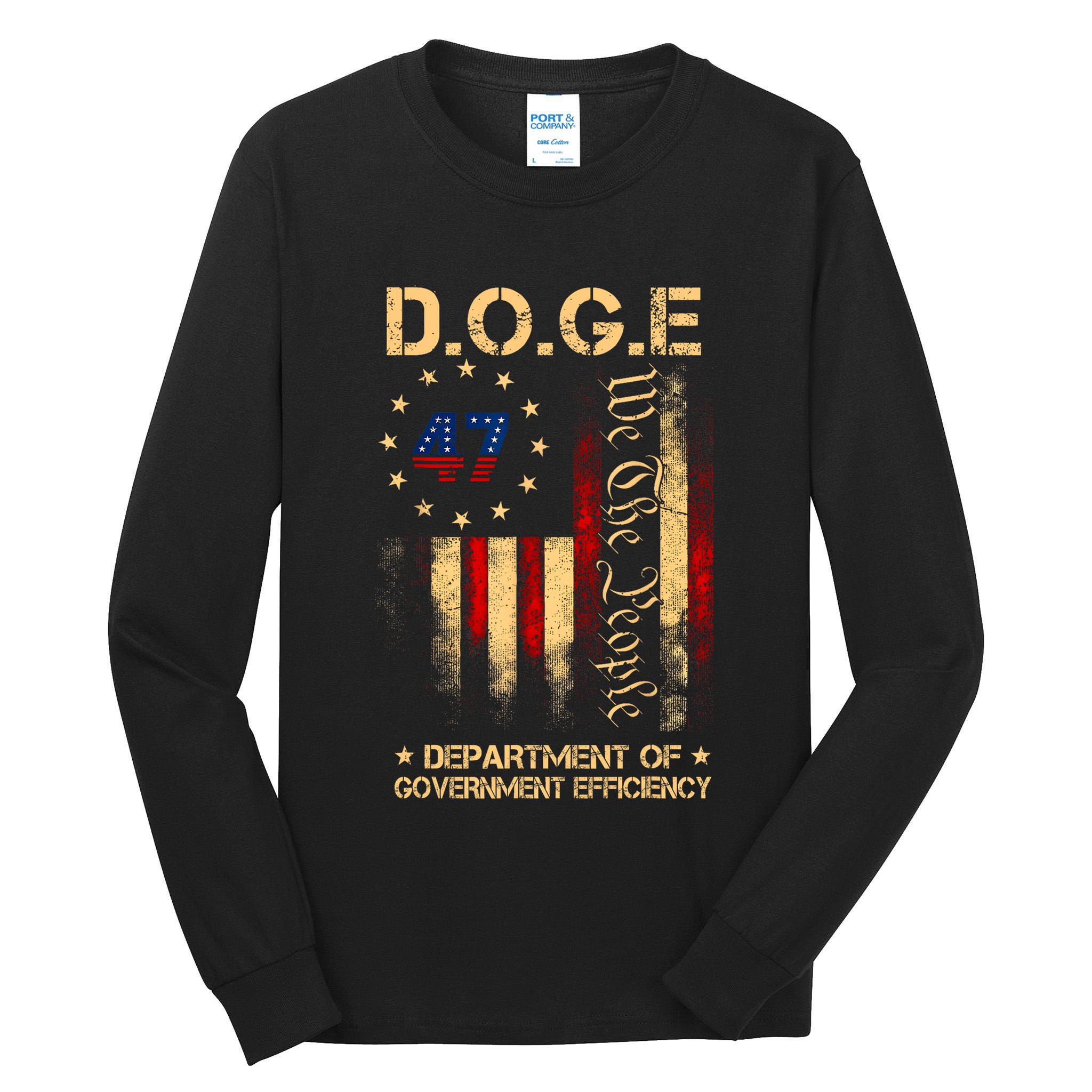 Doge D.O.G.E Department Of Government Efficiency America Flag Design Tall Long Sleeve T-Shirt
